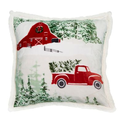 CARSTENS Christmas Barn and Truck Plush Sherpa Pillow