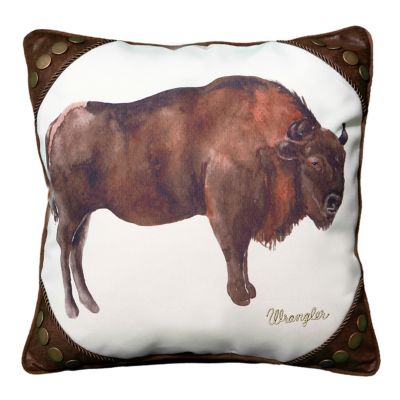 Wrangler Watercolor Buffalo and Rivets Pillow 18 x 18