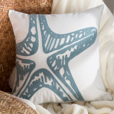 Image showing 1 th CARSTENS Blue Starfish Chain Stitch Pillow