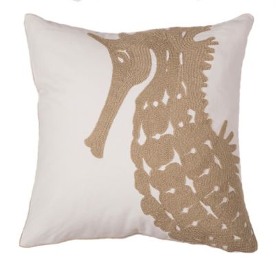 CARSTENS Tan Seahorse Chain Stitch Pillow