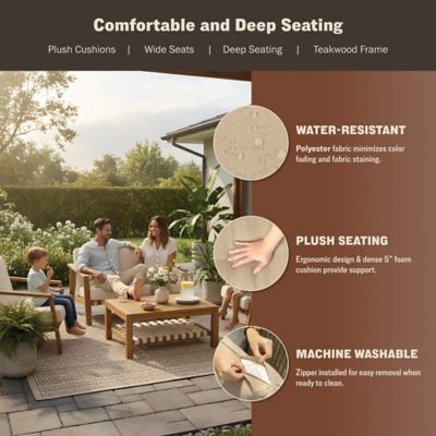Image showing  4 pc. Deep Seating Teak Wood Outdoor Patio Conversation Set With Cushions