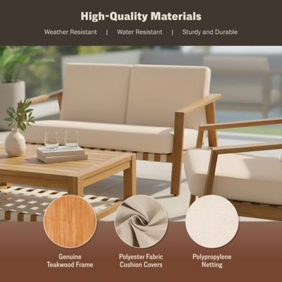 Image showing  4 pc. Deep Seating Teak Wood Outdoor Patio Conversation Set With Cushions