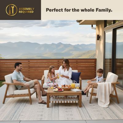 Image showing  4 pc. Deep Seating Teak Wood Outdoor Patio Conversation Set With Cushions