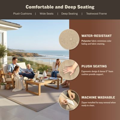 Image showing  4 pc. Deep Seating Teak Wood Outdoor Patio Conversation Set With Cushions