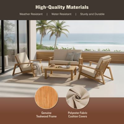 Image showing  4 pc. Deep Seating Teak Wood Outdoor Patio Conversation Set With Cushions