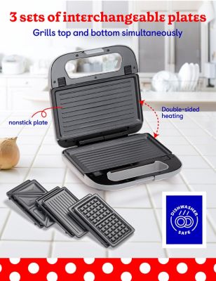 Image showing 2 th Betty Crocker 3 in 1 Indoor Grill, Sandwich, Panini Press & Waffle Maker Plus