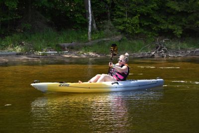 Image showing  Navigator 120, Sit-on Fishing Kayak with Paddle, Yellow Gray White