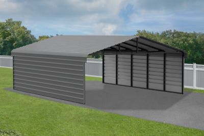 Image showing  20 x 24 x 9 ft. Charcoal Carport with 2 Sided Enclosure