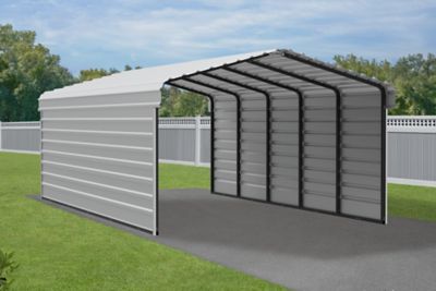 Image showing  12 x 24 x 7 ft. Eggshell Carport with 2 Sided Enclosure