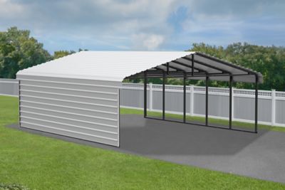 Image showing  20 x 24 x 9 ft. Eggshell Carport with 1 Sided Enclosure