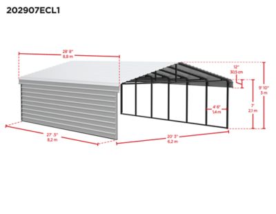 Image showing  20 x 29 x 7 ft. Charcoal Carport with 1 Sided Enclosure