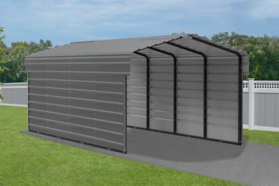 Image showing  10 x 20 x 7 ft. Charcoal Carport with 2 Sided Enclosure
