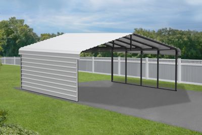 Image showing  20 x 20 x 7 ft. Eggshell Carport with 1 Sided Enclosure