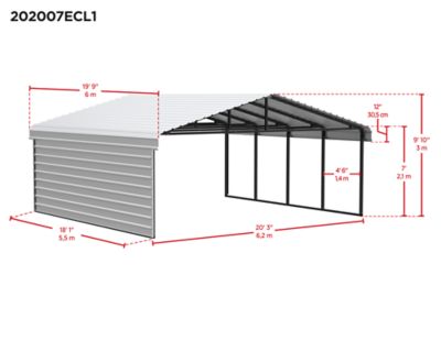 Image showing  20 x 20 x 7 ft. Eggshell Carport with 1 Sided Enclosure