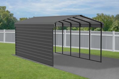 Image showing  12 x 24 x 9 ft. Charcoal Carport with 1 Sided Enclosure