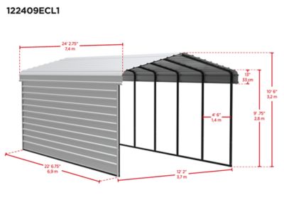 Image showing  12 x 24 x 9 ft. Charcoal Carport with 1 Sided Enclosure
