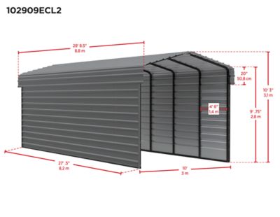 Image showing  10 x 29 x 9 ft. Charcoal Carport with 2 Sided Enclosure