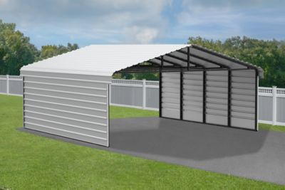 Image showing  20 x 20 x 9 ft. Eggshell Carport with 2 Sided Enclosure