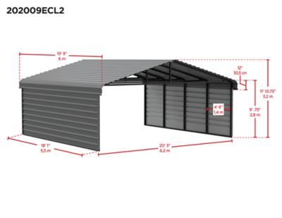 Image showing  20 x 20 x 9 ft. Eggshell Carport with 2 Sided Enclosure