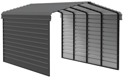 Arrow 12 x 20 x 9 ft. Charcoal Carport with 2 Sided Enclosure