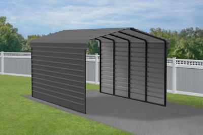 Image showing  12 x 20 x 9 ft. Charcoal Carport with 2 Sided Enclosure