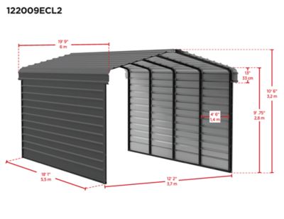 Image showing  12 x 20 x 9 ft. Charcoal Carport with 2 Sided Enclosure