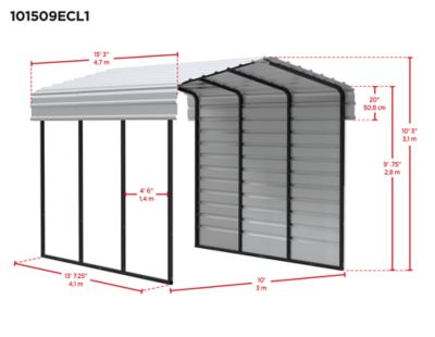 Image showing  10 x 15 x 9 ft. Charcoal Carport with 1 Sided Enclosure