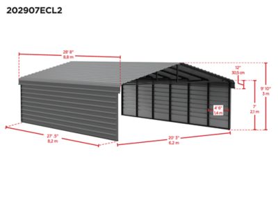 Image showing  20 x 29 x 7 ft. Charcoal Carport with 2 Sided Enclosure
