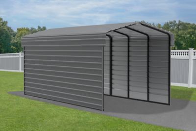 Image showing  10 x 24 x 9 ft. Charcoal Carport with 2 Sided Enclosure