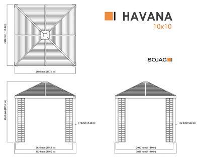 Image showing  Havana 10 x 10 x 9 ft. Black Aluminum Frame Gazebo With Planters