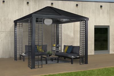 Image showing  Havana 10 x 10 x 9 ft. Black Aluminum Frame Gazebo With Planters