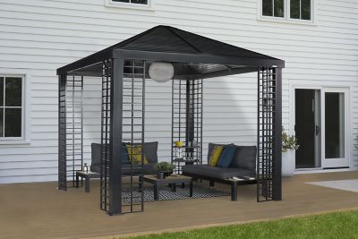 Image showing  Havana 10 x 10 x 9 ft. Black Aluminum Frame Gazebo With Planters