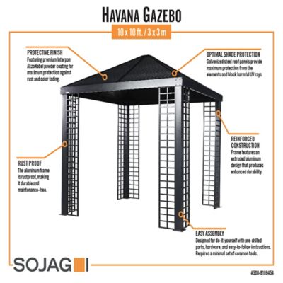 Image showing 8 th Sojag Havana 10 x 10 x 9 ft. Black Aluminum Frame Gazebo With Planters