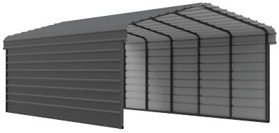 Arrow 12 x 24 x 7 ft. Charcoal Carport with 2 Sided Enclosure