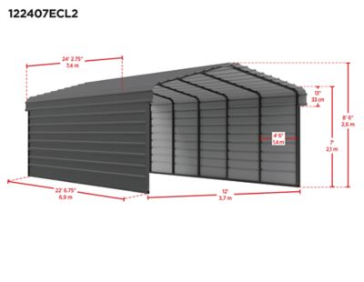 Image showing  12 x 24 x 7 ft. Charcoal Carport with 2 Sided Enclosure
