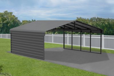 Image showing  20 x 20 x 7 ft. Charcoal Carport with 1 Sided Enclosure