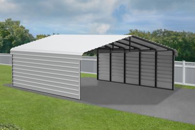 Image showing  20 x 24 x 9 ft. Eggshell Carport with 2 Sided Enclosure
