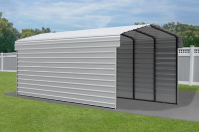 Image showing  10 x 29 x 9 ft. Eggshell Carport with 2 Sided Enclosure