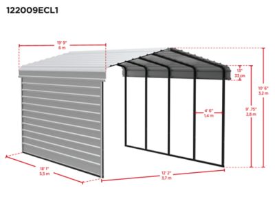 Image showing  12 x 20 x 9 ft. Eggshell Carport with 1 Sided Enclosure