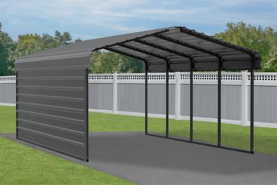 Image showing  12 x 20 x 7 ft. Charcoal Carport with 1 Sided Enclosure