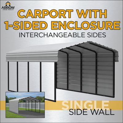 Image showing 5 th Arrow 12 x 20 x 7 ft. Charcoal Carport with 1 Sided Enclosure