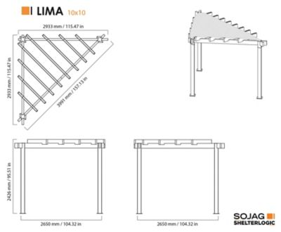 Image showing  Lima 10 x 10 ft. Grey Rustproof Aluminum Frame Pergola