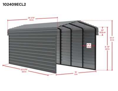 Image showing  10 x 24 x 9 ft. Eggshell Carport with 2 Sided Enclosure