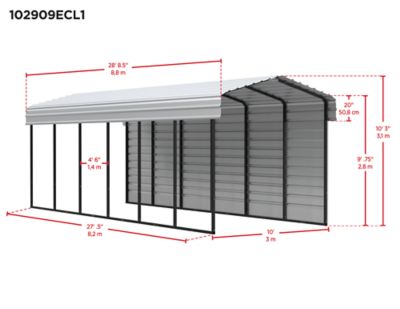 Image showing  10 x 29 x 9 ft. Eggshell Carport with 1 Sided Enclosure