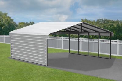 Image showing 1 th Arrow 20 x 20 x 9 ft. Eggshell Carport with 1 Sided Enclosure