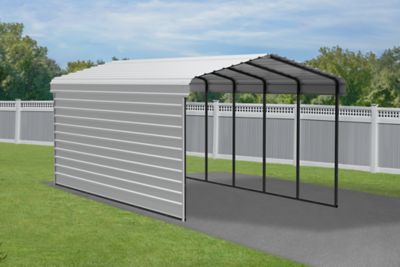 Image showing  12 x 24 x 9 ft. Eggshell Carport with 1 Sided Enclosure