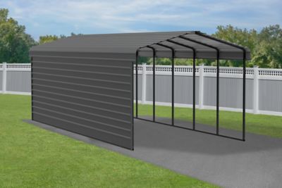 Image showing  12 x 29 x 9 ft. Charcoal Carport with 1 Sided Enclosure