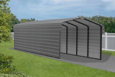 Image showing 1 th Arrow 10 x 29 x 7 ft. Charcoal Carport with 2 Sided Enclosure
