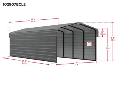 Image showing 3 th Arrow 10 x 29 x 7 ft. Charcoal Carport with 2 Sided Enclosure