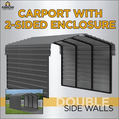 Image showing 5 th Arrow 10 x 29 x 7 ft. Charcoal Carport with 2 Sided Enclosure